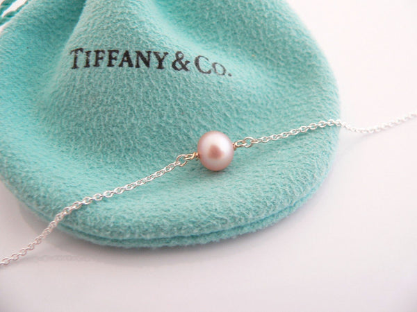Tiffany & Co Pink Pearl by the Yard Bracelet Silver Peretti Pearl Bracelet Bangle Gift Pouch 7 Inches