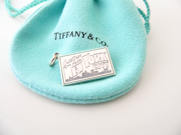 Tiffany & Co New York Postcard Blue Enamel Travel Charm Pendant 4 Necklace Bracelet MINT USA