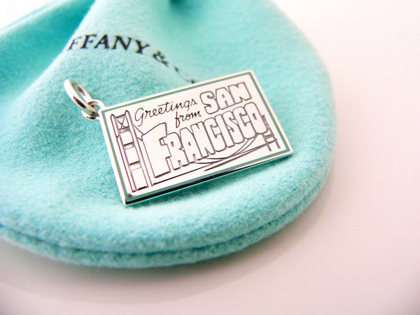 Tiffany & Co San Francisco Postcard Blue Enamel Travel Charm 4 Necklace Bracelet MINT Souvenir