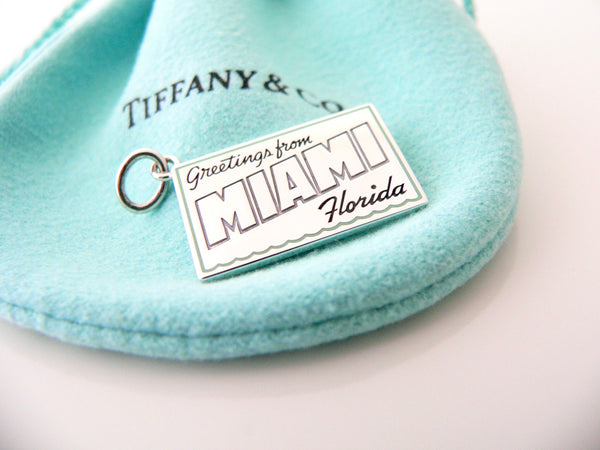 Tiffany & Co MIAMI Florida Postcard Blue Enamel Travel Charm 4 Necklace Bracelet MINT Souvenir