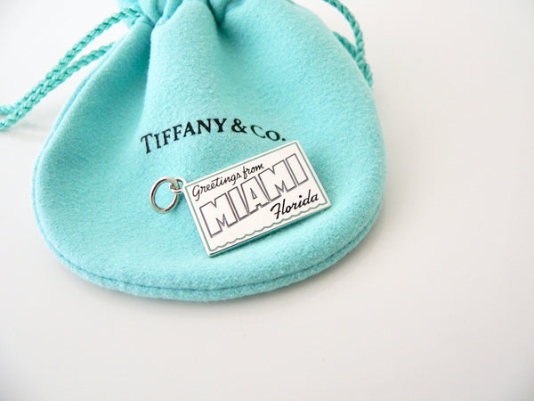 Tiffany & Co MIAMI Florida Postcard Blue Enamel Travel Charm 4 Necklace Bracelet MINT Souvenir