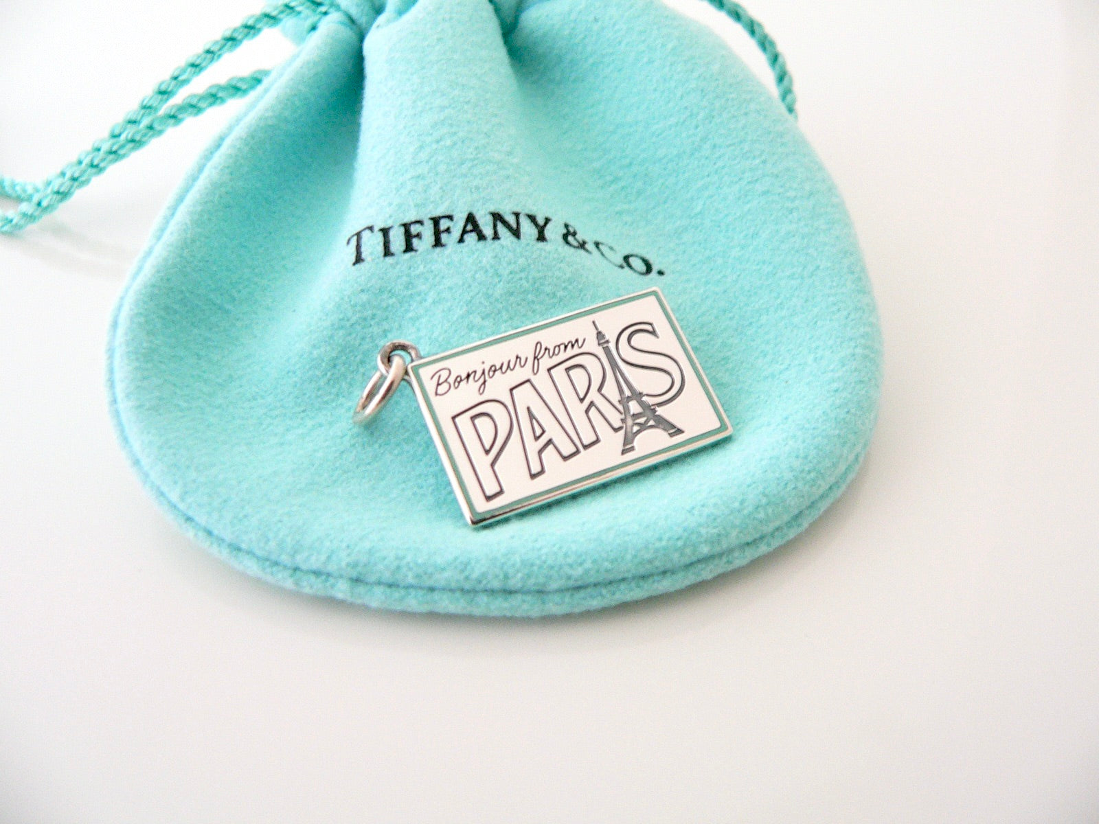 Tiffany & Co PARIS Postcard Blue Enamel Travel Charm 4 Necklace Bracelet MINT France French Souvenir