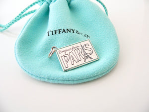 Tiffany & Co PARIS Postcard Blue Enamel Travel Charm 4 Necklace Bracelet MINT France French Souvenir