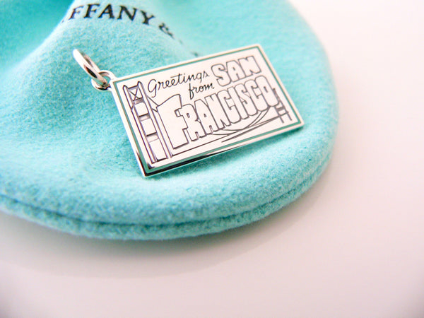 Tiffany & Co San Francisco Postcard Blue Enamel Travel Charm 4 Necklace Bracelet MINT Souvenir