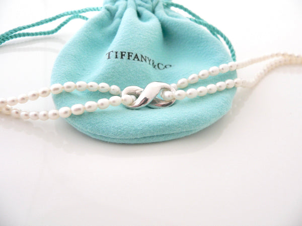 Tiffany & Co Silver Pearl Strand Necklace Infinity Pendant Chain Gift Pouch Love