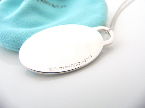 Tiffany & Co Blue Enamel Splash Oval Dog Tag Charm Necklace Pendant 20 Inch Long Chain