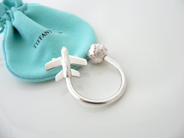 Tiffany & Co Plane Globe Key Ring Keychain Key Chain Traveler Silver Gift Pouch