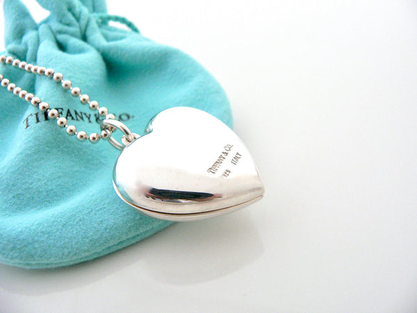 Tiffany & Co Large Heart Locket Necklace Pendant Charm 34 Bead Inch Chain Silver Gift Pouch