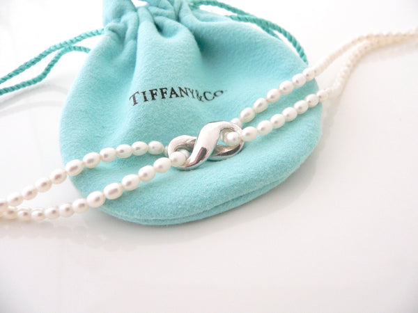 Tiffany & Co Silver Pearl Strand Necklace Infinity Pendant Chain Gift Pouch Love