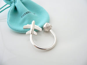 Tiffany & Co Plane Globe Key Ring Keychain Key Chain Traveler Silver Gift Pouch