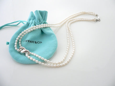 Tiffany & Co Silver Pearl Strand Necklace Infinity Pendant Chain Gift Pouch Love