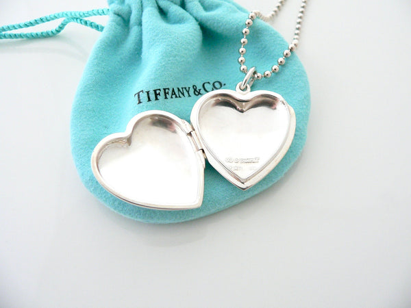 Tiffany & Co Large Heart Locket Necklace Pendant Charm 34 Bead Inch Chain Silver Gift Pouch