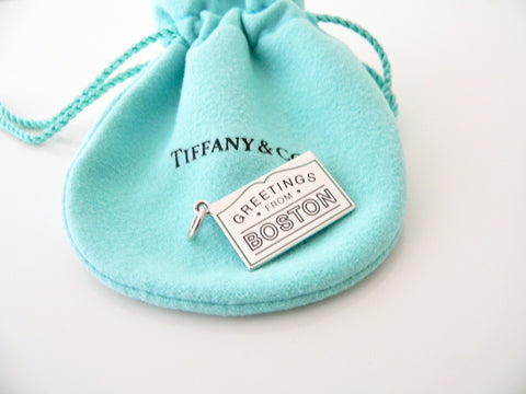 Tiffany & Co BOSTON Postcard Blue Enamel Travel Charm 4 Necklace Bracelet MINT Massachusetts USA