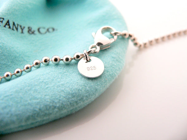 Tiffany & Co Large Heart Locket Necklace Pendant Charm 34 Bead Inch Chain Silver Gift Pouch