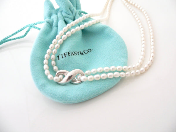 Tiffany & Co Silver Pearl Strand Necklace Infinity Pendant Chain Gift Pouch Love