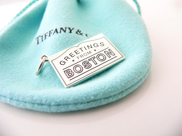 Tiffany & Co BOSTON Postcard Blue Enamel Travel Charm 4 Necklace Bracelet MINT Massachusetts USA