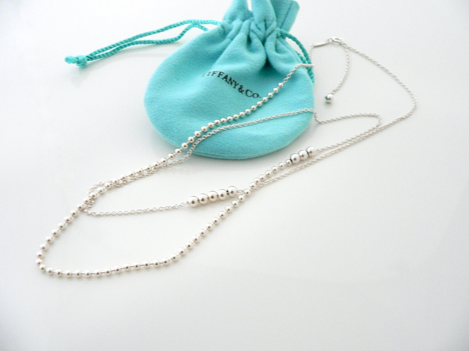 Tiffany & Co Silver Bead Ball Chain Necklace 28 to 30 Inch Multi Beaded Extendable Mint Condition