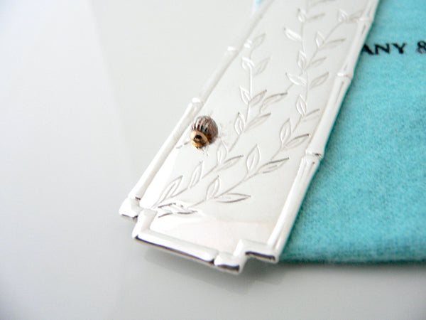 Tiffany & Co Silver Gold Nature LadyBug Bamboo Book Mark Bookmark Gift Pouch
