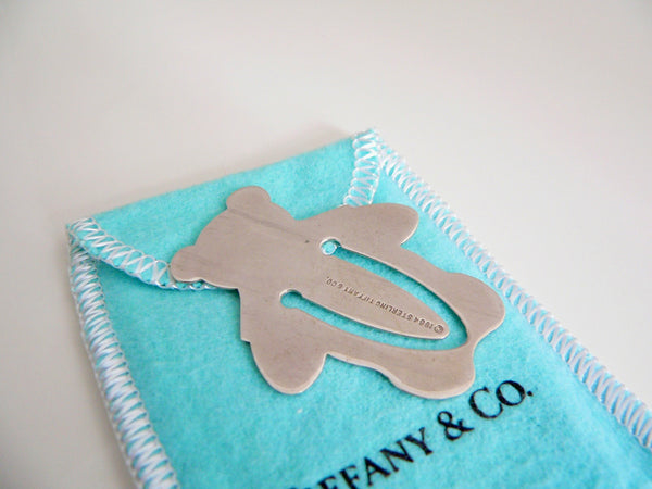 Tiffany & Co Sterling Silver bear bookmark on a Tiffany & Co. branded blue pouch