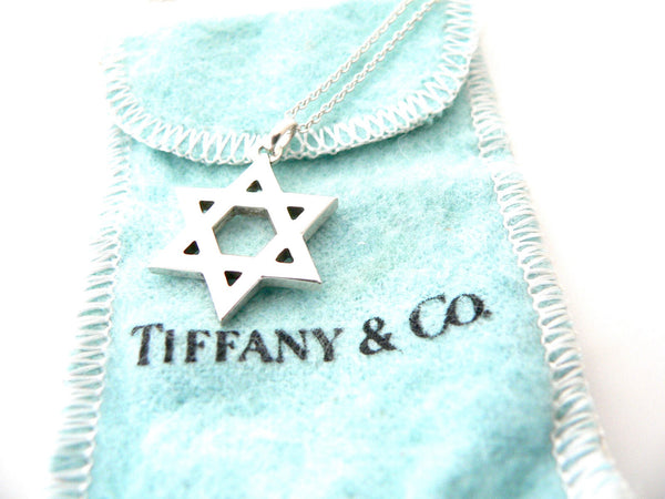 Tiffany & Co Peretti Star of David Necklace Pendant Chain GIft Pouch 18 Inch Longer Length