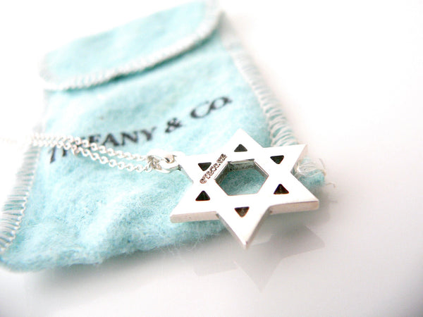 Tiffany & Co Peretti Star of David Necklace Pendant Chain GIft Pouch 18 Inch Longer Length