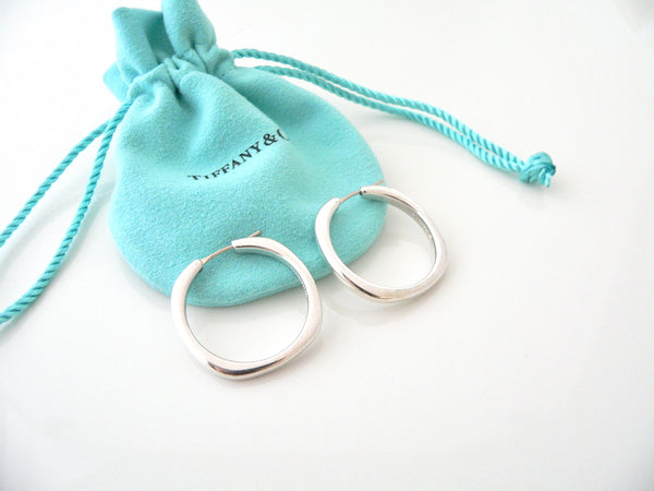 Tiffany & Co Silver Cushion Square Hoop Earrings Large Classic Gift Pouch Love Anniversary Rare