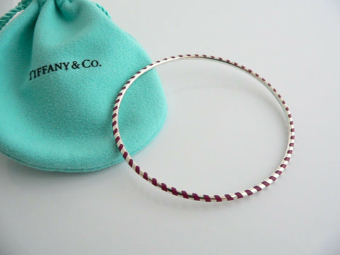 Tiffany & Co Silver Palina Red Enamel Stripe Bangle Bracelet Gift Pouch Love