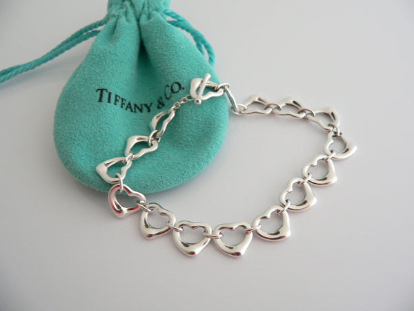 Tiffany & Co Silver Open Heart Link Bracelet Bangle Gift Love Pouch