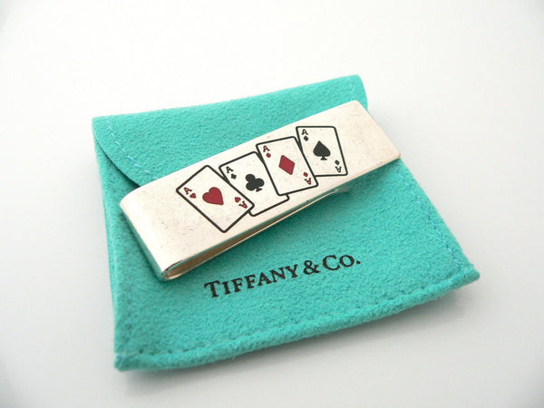 Tiffany & Co Poker Aces Cards Heart Lucky Money Clip Holder Man Cool Gift Pouch