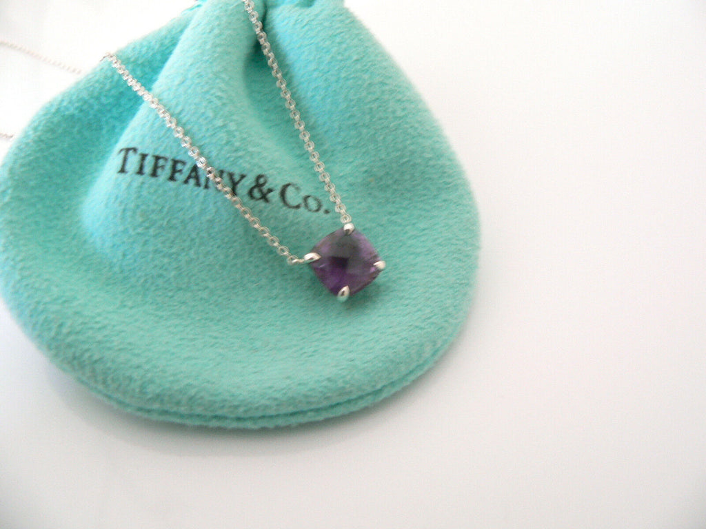 Tiffany Co Amethyst Necklace Silver Gemstone Pendant Charm Gift Love Sparklers