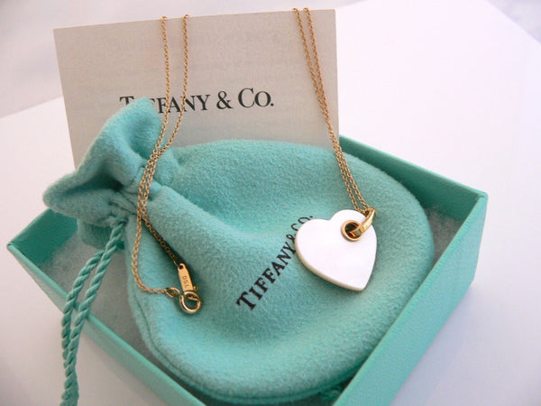 Tiffany & Co 18K Gold Mother of Pearl Heart Necklace Pendant Charm Gift Love