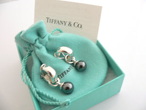 Tiffany & Co Silver Hematite Fascination Ball Bead Dangling Dangle Earrings Gift