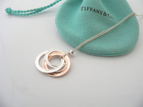 Tiffany & Co Interlocking Circles Necklace Pendant 17 Inch Silver Rubedo Metal