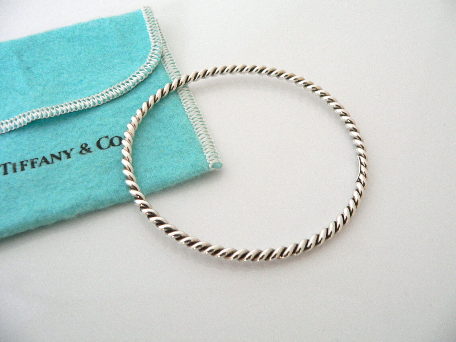 Tiffany & Co Silver Twist Twirl Swirl Bangle Bracelet Gift Pouch Love Statement