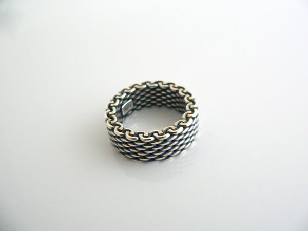 Tiffany & Co Silver Oxidized Mesh Stacking Ring Band Sz 5 Love Gift