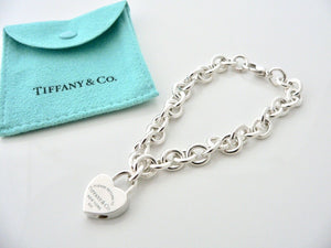 Tiffany & Co Blue Enamel Heart Padlock Bracelet Charm Love Gift Pouch 8 Inches