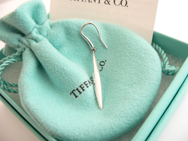 Tiffany & Co 18K Gold Feather Dangling Earrings Dangle T and Co Gift Pouch Box