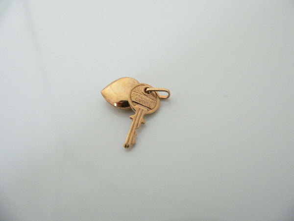 14K Gold Puff Heart Key Charm Pendant for Necklace Bracelet Gift Love Statement
