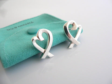 Tiffany & Co Silver Picasso Large Loving Heart Earrings Studs Rare Gift Pouch