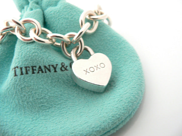 Tiffany & Co Silver XOXO Heart Padlock Bracelet Bangle Charm Hugs Kisses Love