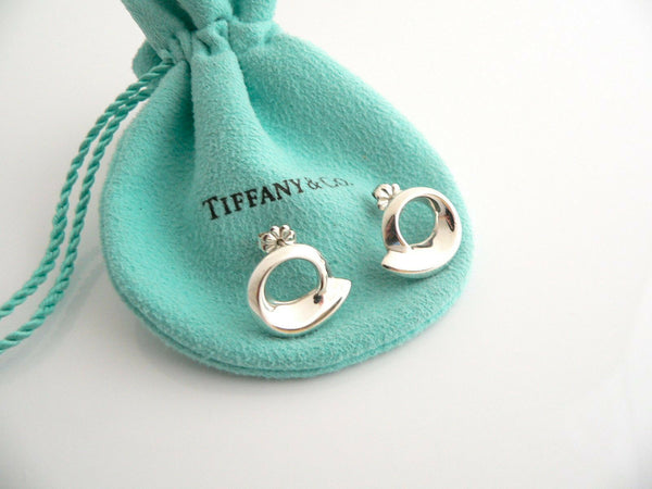 Tiffany & Co Silver Gehry Fish Circle Round Earrings Rare Gift Pouch Love Art
