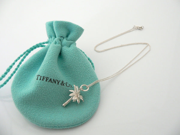 Tiffany & Co Silver Palm Tree Necklace Pendant Charm Nature Summer Gift Pouch