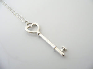 Tiffany Co Silver Large Heart Key Necklace Pendant 18 Inch Chain Gift Love