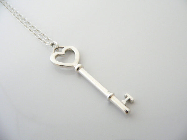 Tiffany Co Silver Large Heart Key Necklace Pendant 18 Inch Chain Gift Love