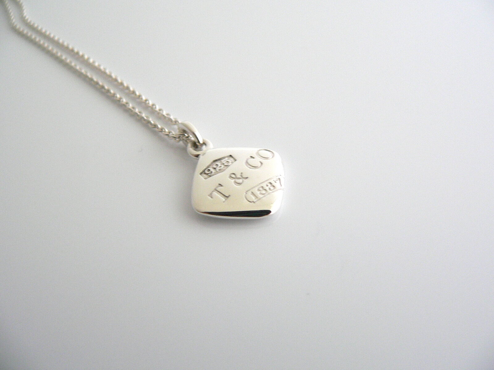 Tiffany & Co Silver 1837 Square Necklace Pendant Charm Chain Gift Love Statement