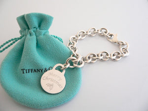 Tiffany & Co Bracelet Merry Chrismas Bangle Charm Pendant Chain Clasp Silver Art