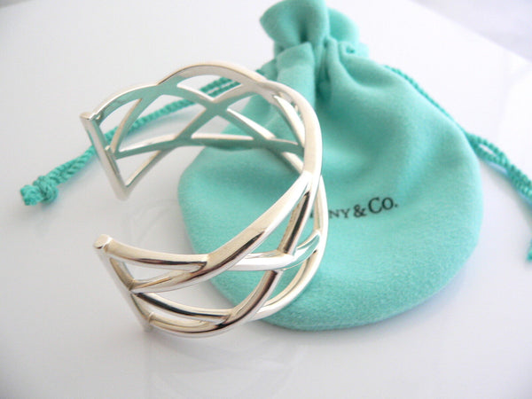 Tiffany & Co Wide Knot Cuff Bangle Bracelet Gift Pouch Love Silver Weave Art