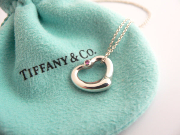 Tiffany & Co Peretti Pink Sapphire Open Heart Necklace Pendant 18.5 In Longer