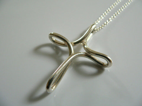 Tiffany & Co Silver Large Infinity Cross Necklace Pendant Charm Chain Gift Love
