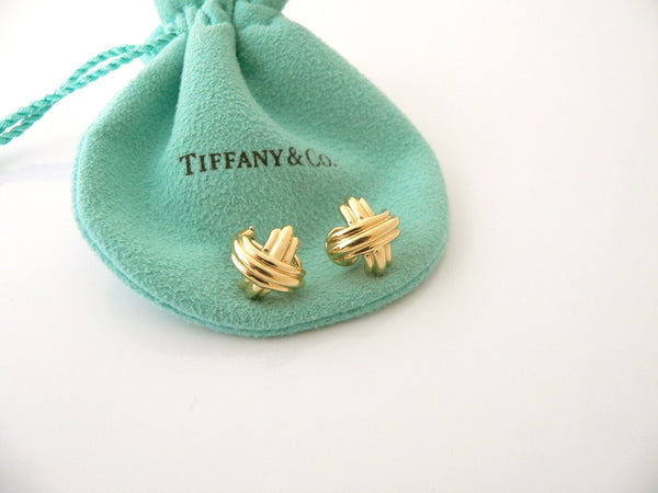 Tiffany & Co 18K Gold Signature X Earrings Studs Omega Backs Gift Pouch Box Love